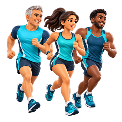 Ilustração de equipe de corredores de diferentes idades